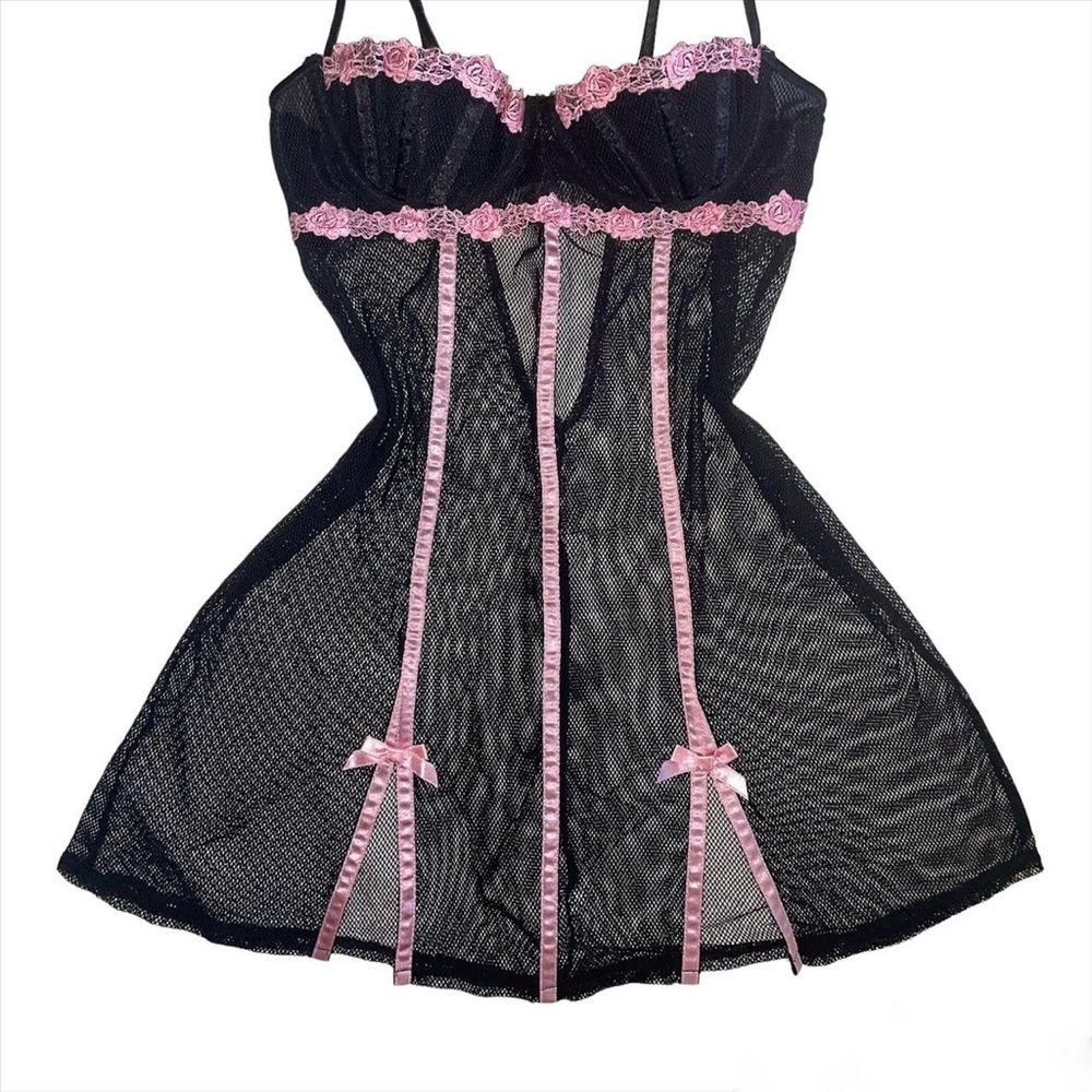 Fredericks of Hollywood Embroidered Mesh Babydoll Top